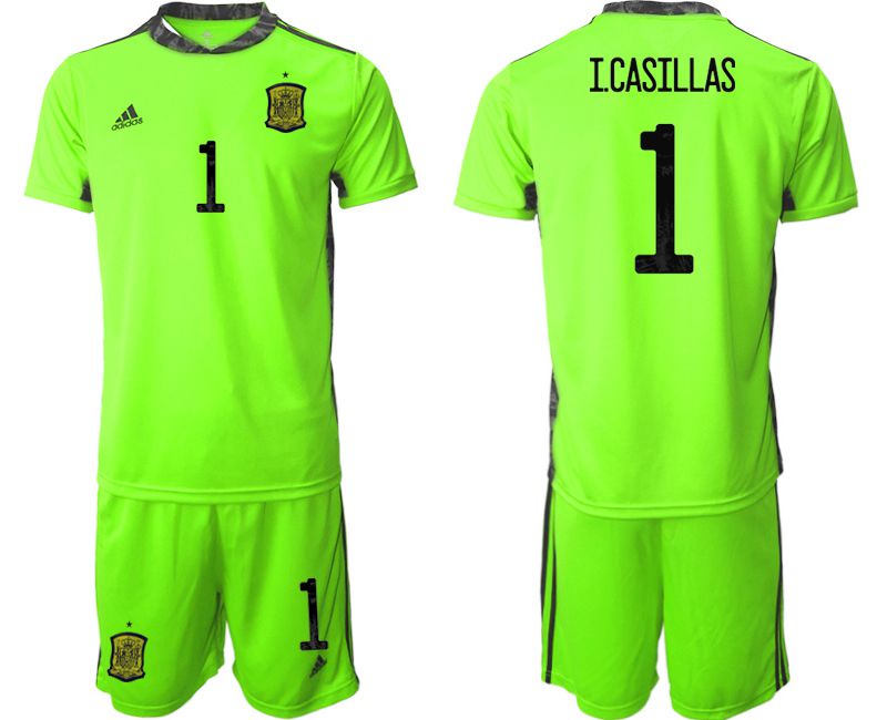 Men 2021 World Cup National Spain fluorescent green goalkeeper #1 Soccer Jerseys1